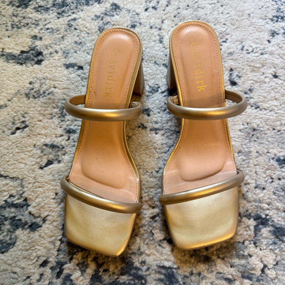 Amazon Metallic Gold Double-Strap Block Heel Sandals for Women